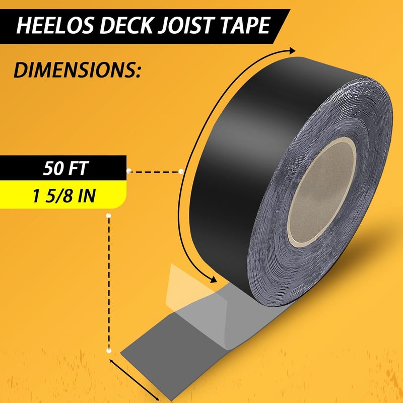 Heelos Butyl Joist Deck Tape for Decking 1-5/8''×50', 2 Pack Weather-Resistant Deck Joist Tape Waterproof Flashing Tape, Self-Adhesive Joist Tape Decking for Wood Decks Joist Beams Roof, Black - Image 2